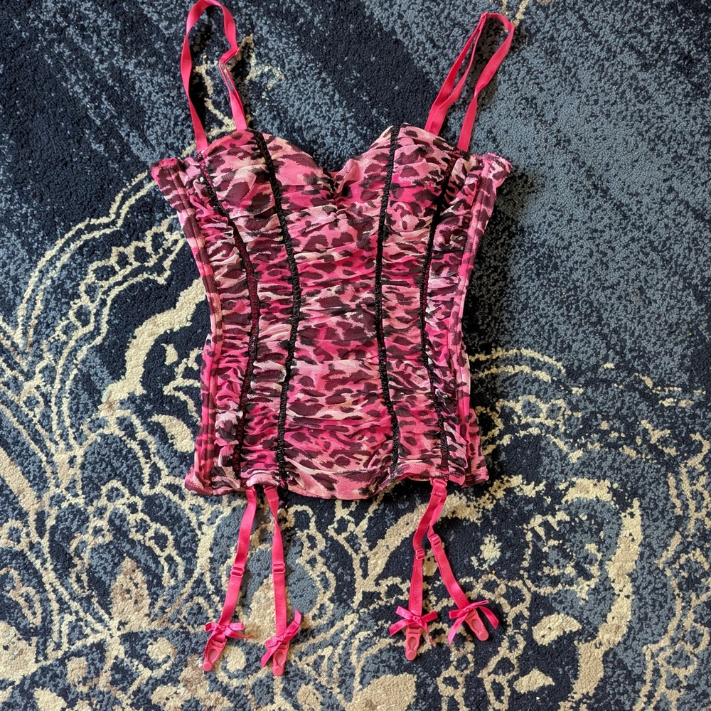 VINTAGE VS Pink Leopard Print Corset 36B